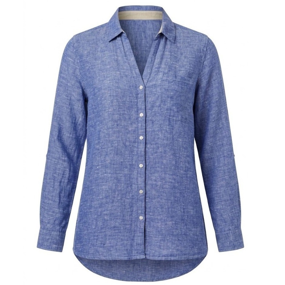 Sigrid Olsen Womens Blue 100% Linen Roll Tab Sleeve Button Down Tunic Shirt L